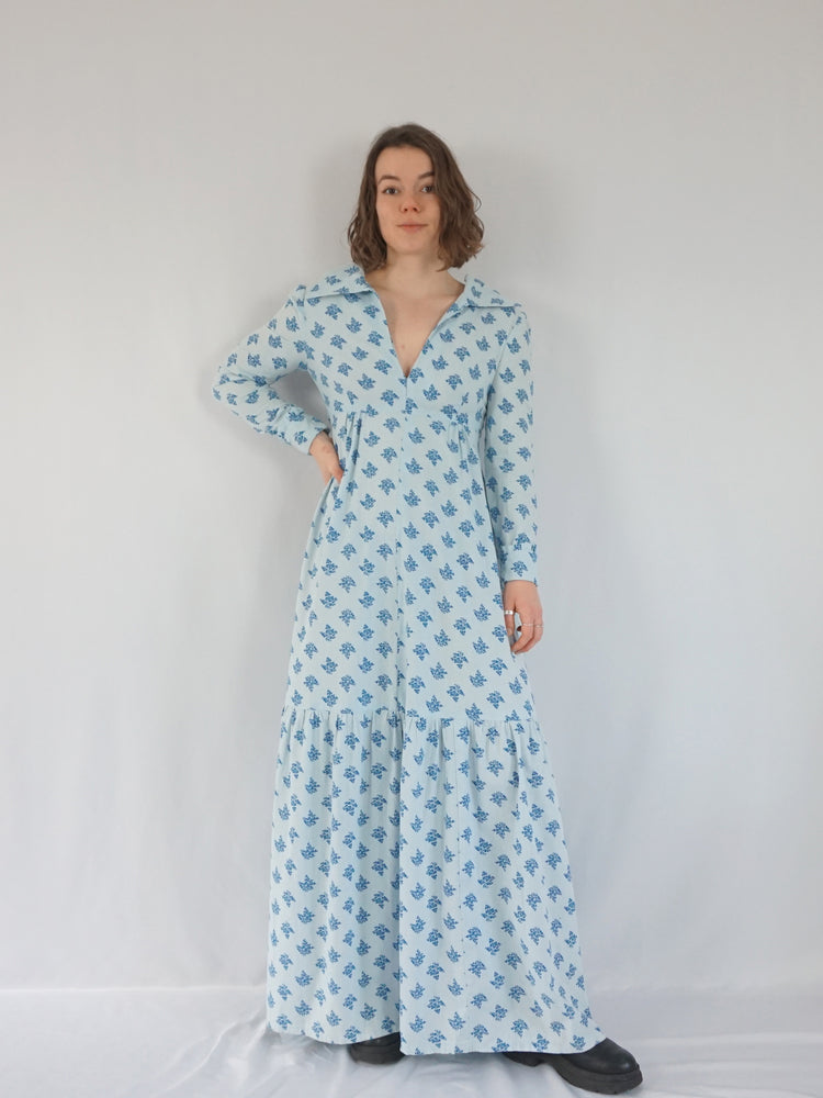 Blue Floral Cotton Dress - S