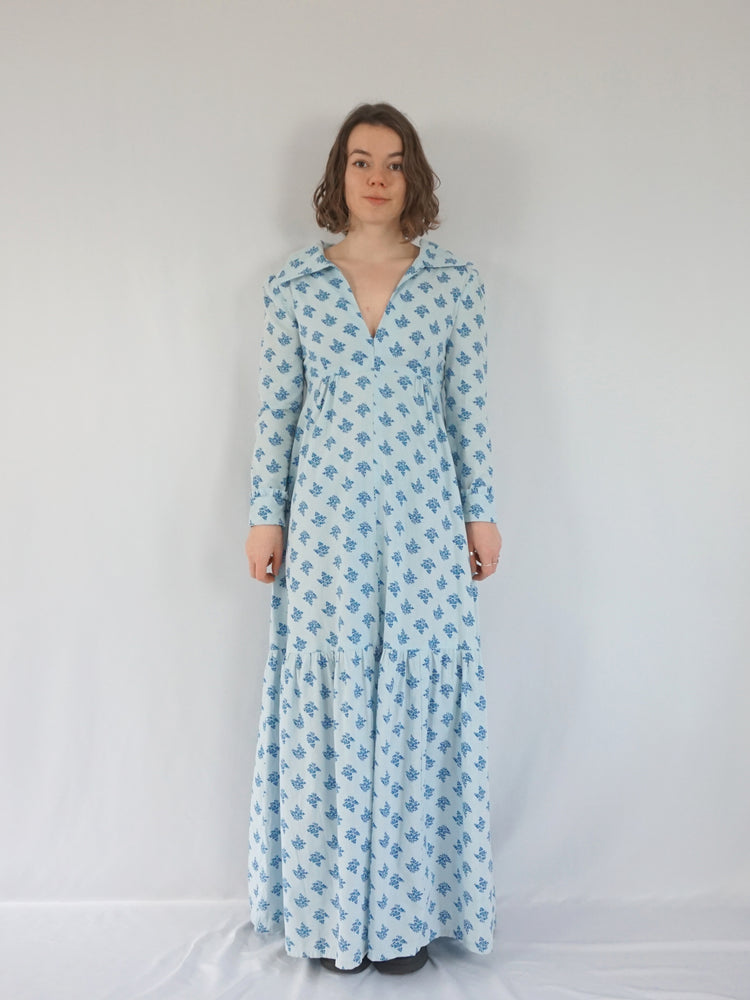 Blue Floral Cotton Dress - S