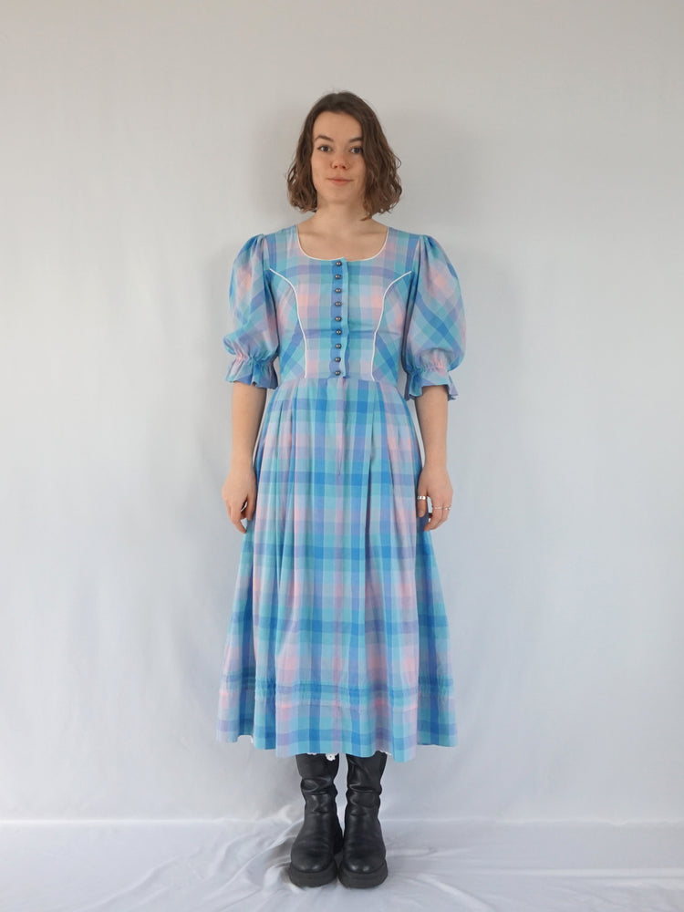 Blue & Pink Checkered Dirndl Dress - S