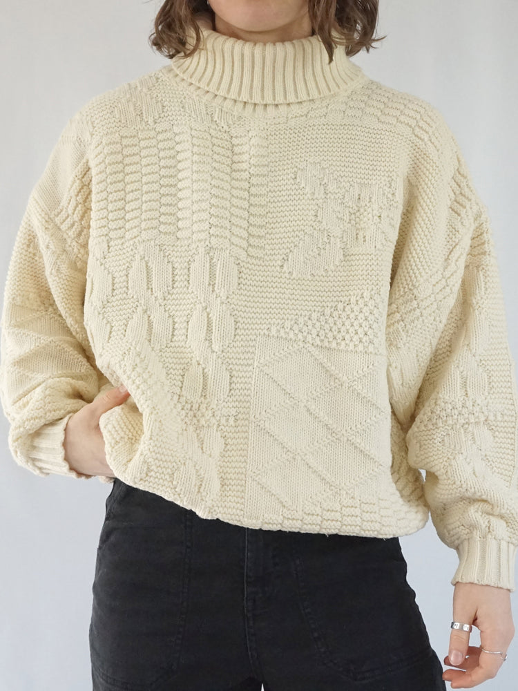 Boxy Patchwork Turtleneck Jumper - XL