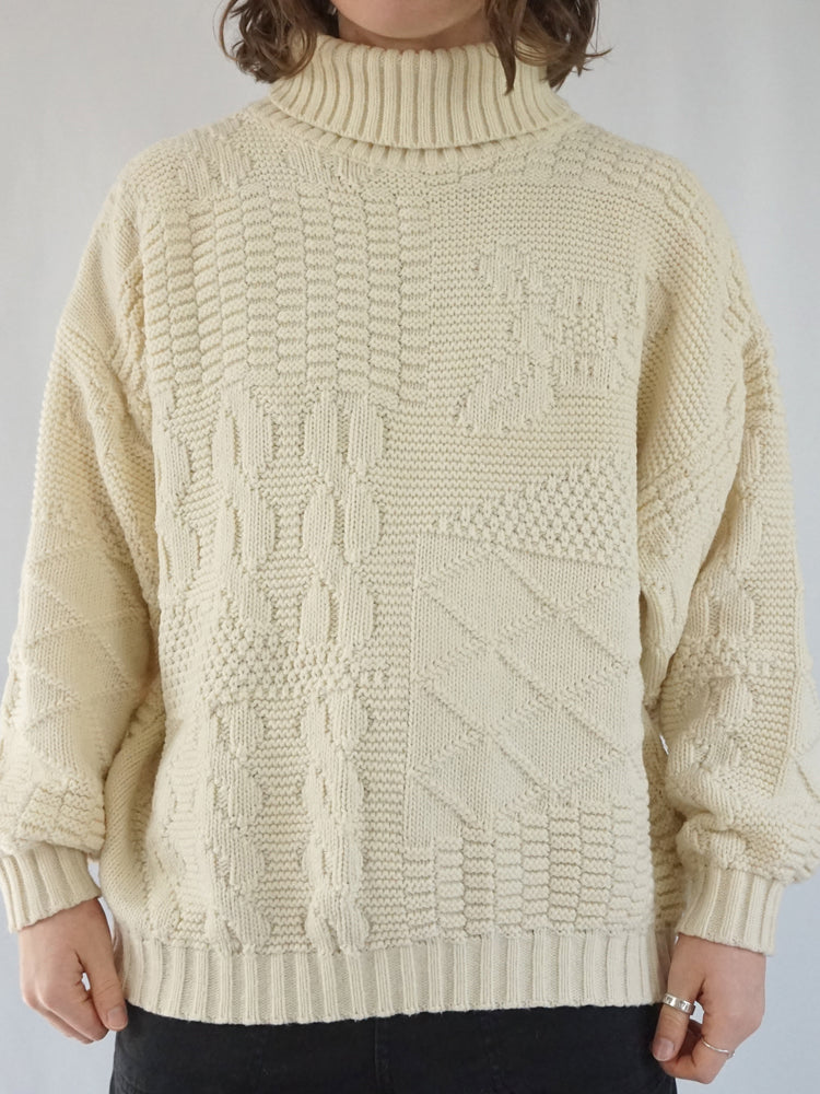 Boxy Patchwork Turtleneck Jumper - XL