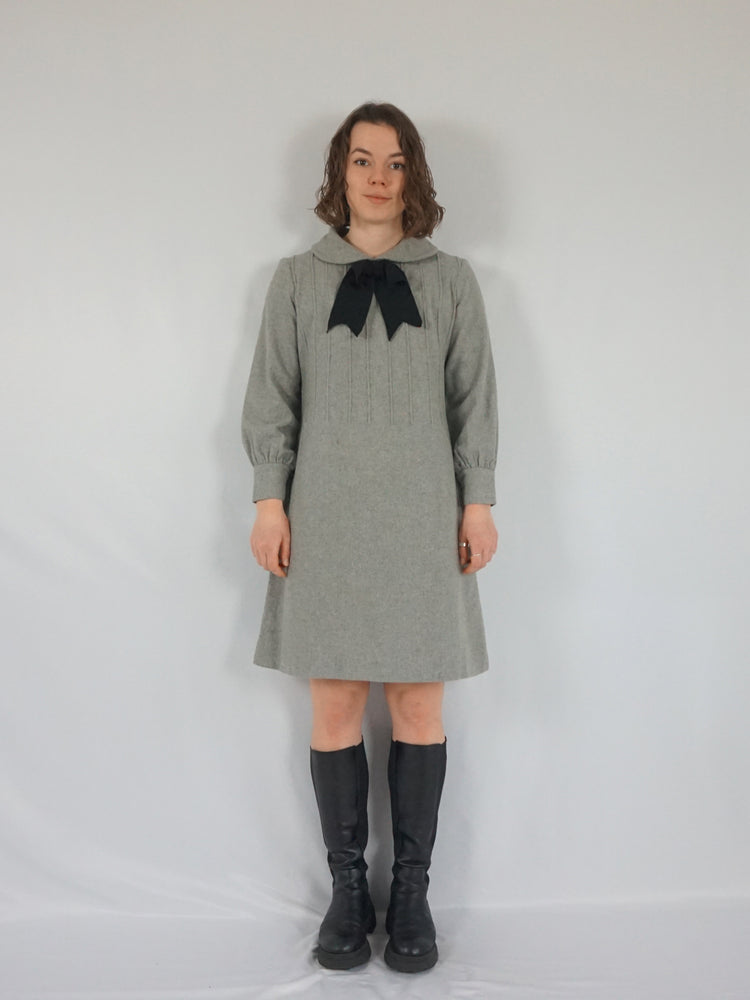 Grey Bow Mini Dress - S