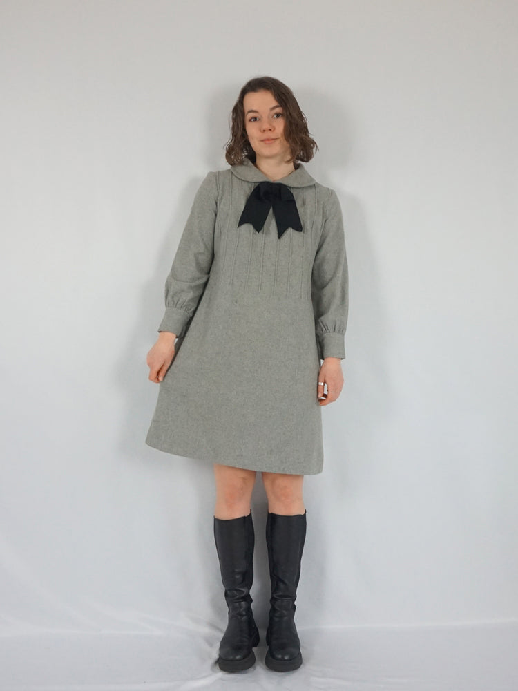 Grey Bow Mini Dress - S