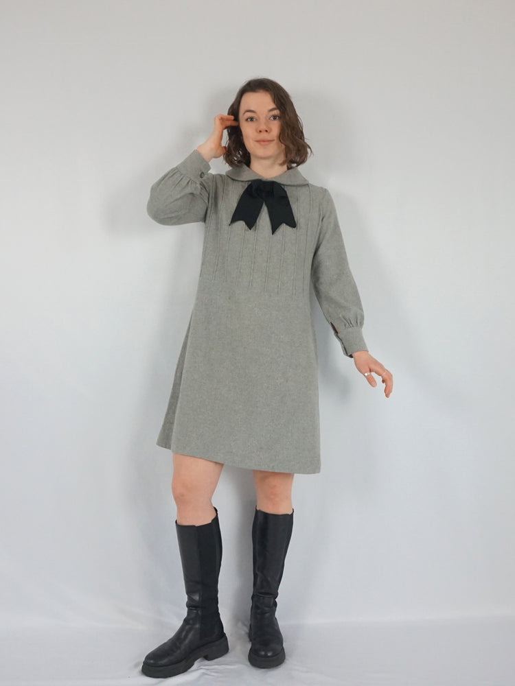 Grey Bow Mini Dress - S