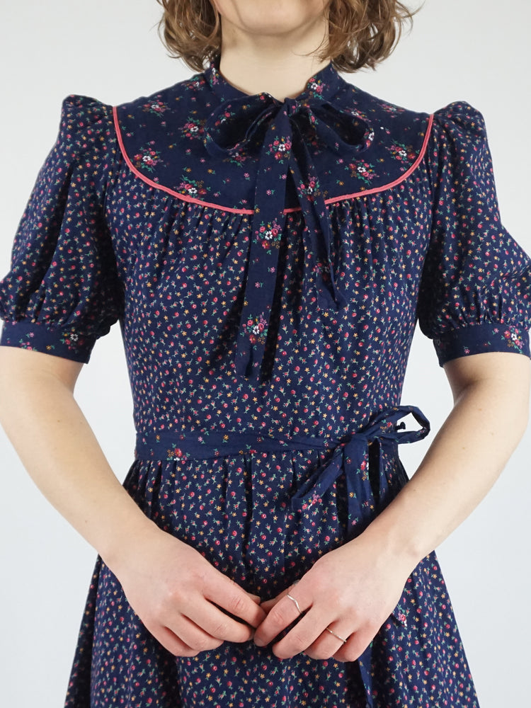 Navy Floral Cotton Maxi Dress - L
