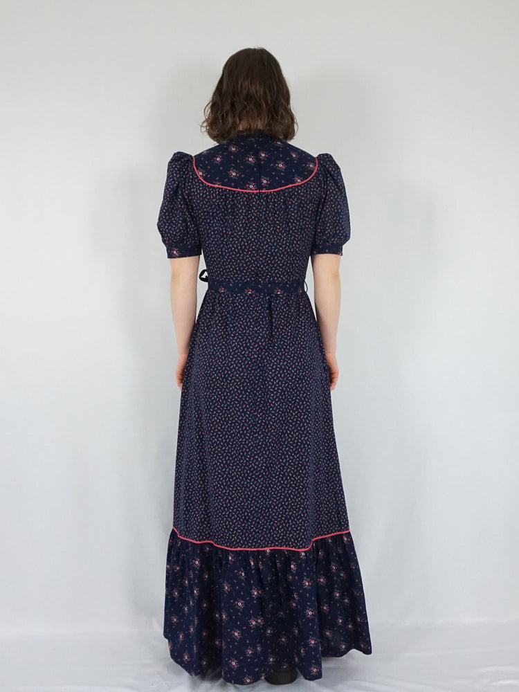 Navy Floral Cotton Maxi Dress - L