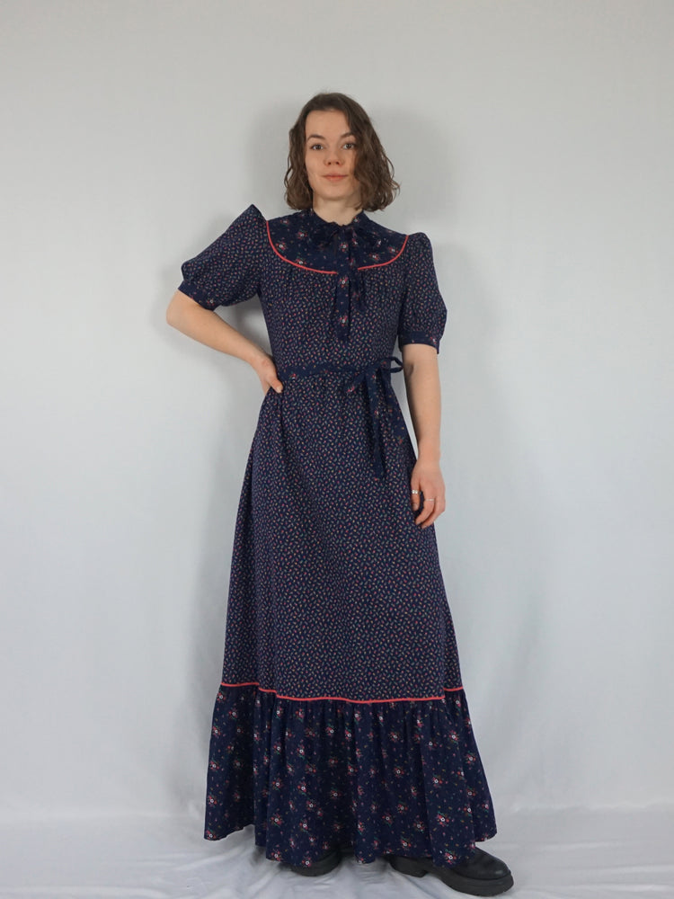 Navy Floral Cotton Maxi Dress - L