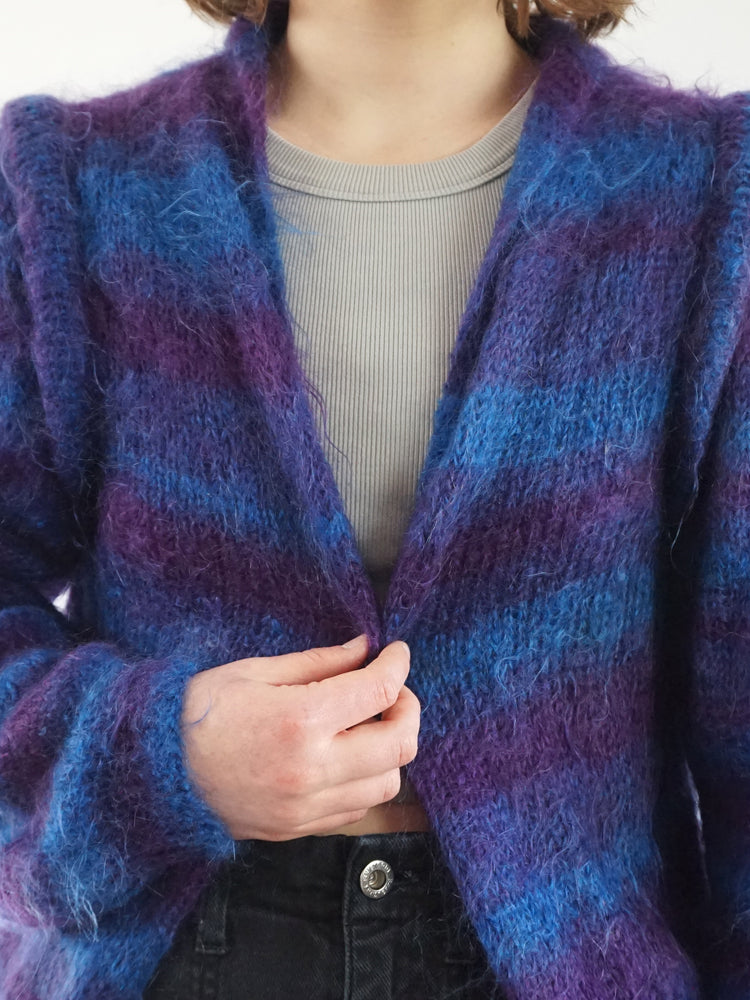 Blue & Purple Striped Mohair Cardigan - M