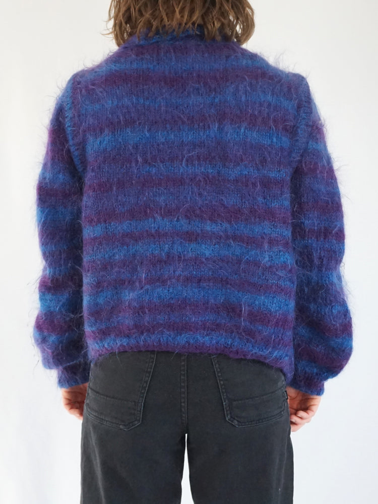 Blue & Purple Striped Mohair Cardigan - M