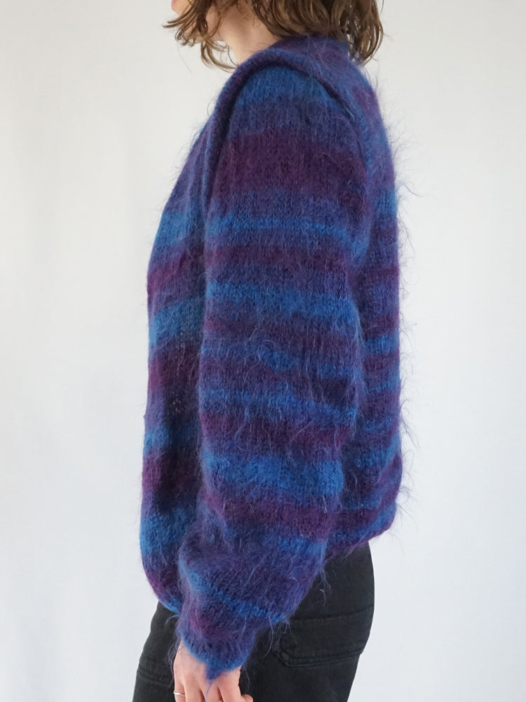 Blue & Purple Striped Mohair Cardigan - M