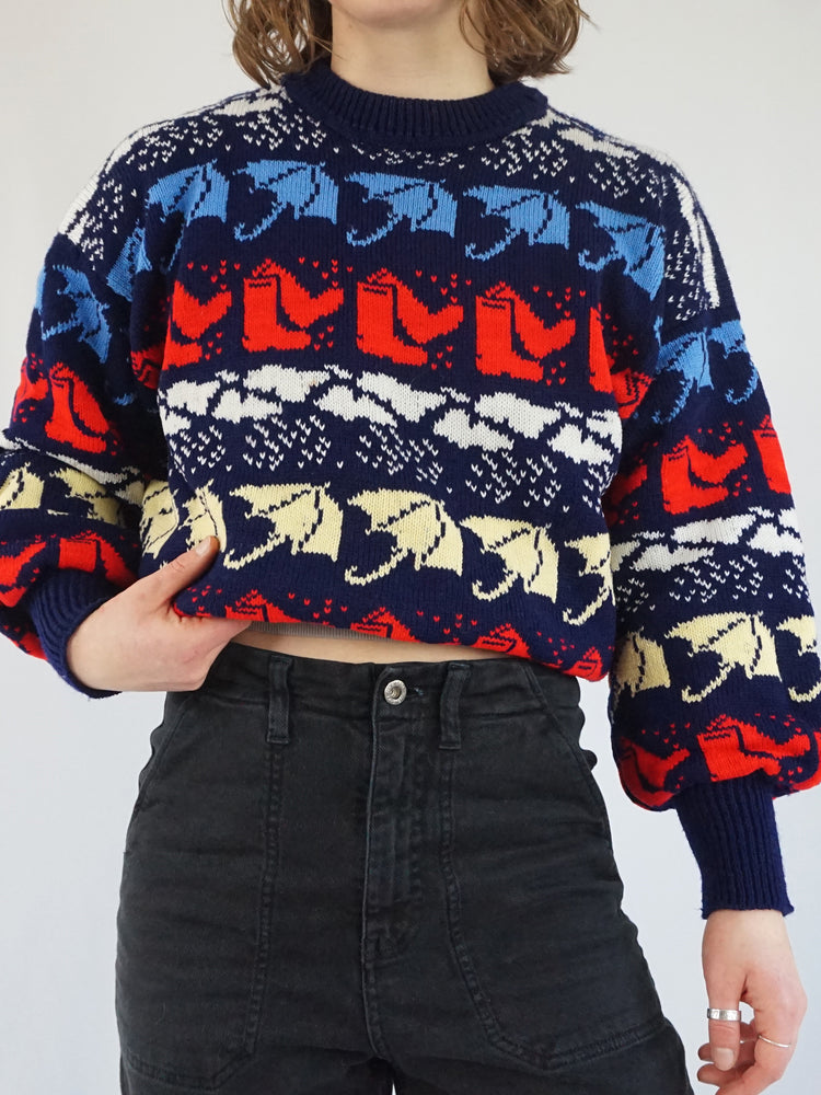 Umbrella, Wellies & Clouds Jumper - S/M