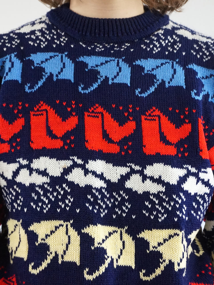 Umbrella, Wellies & Clouds Jumper - S/M
