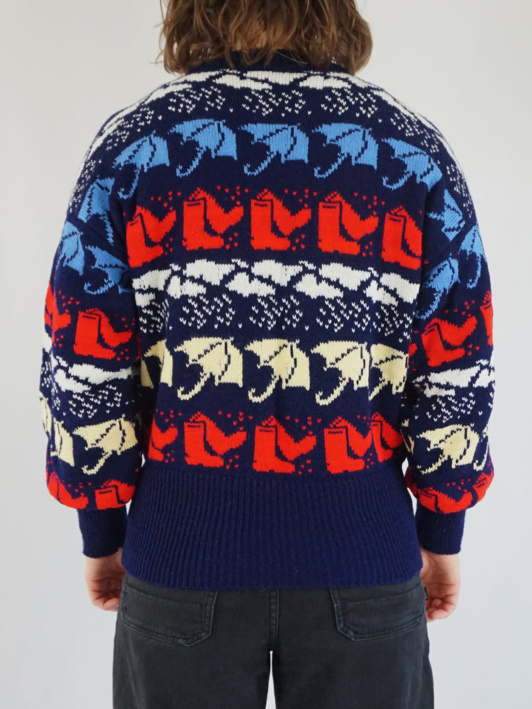 Umbrella, Wellies & Clouds Jumper - S/M