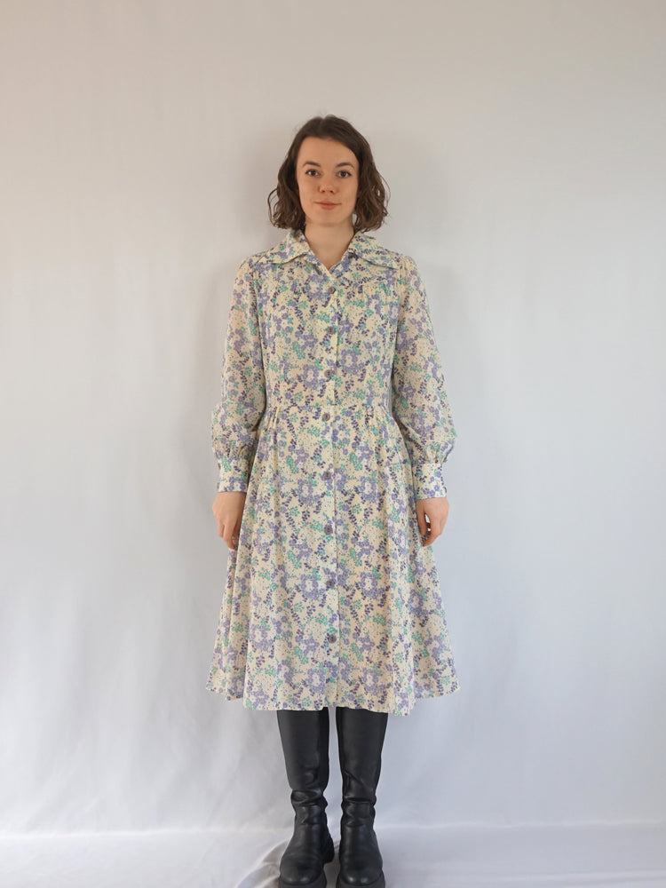 Lilac Floral Midi Dress - L