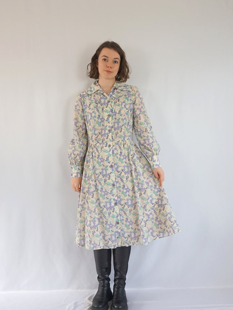 Lilac Floral Midi Dress - L