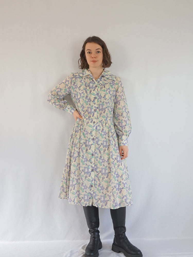 Lilac Floral Midi Dress - L