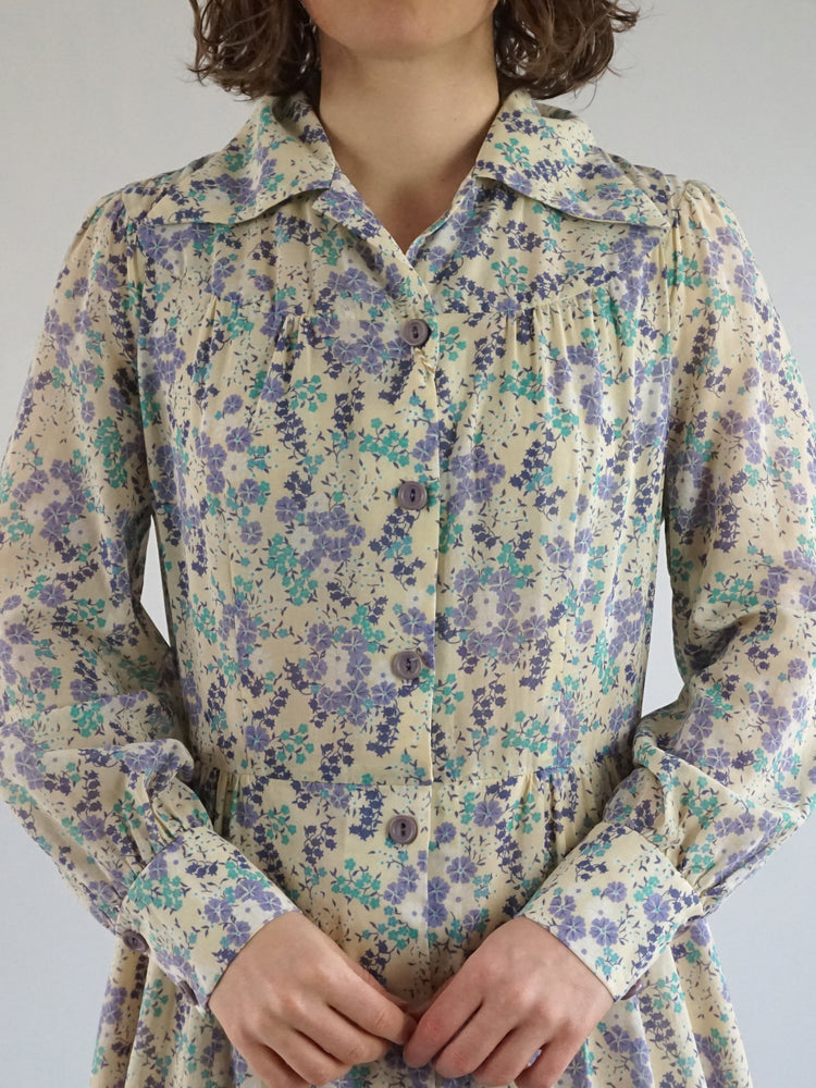 Lilac Floral Midi Dress - L