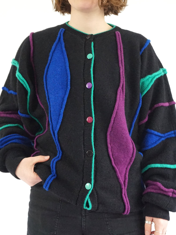 Tulchan Black Patterned Wool Cardigan - L