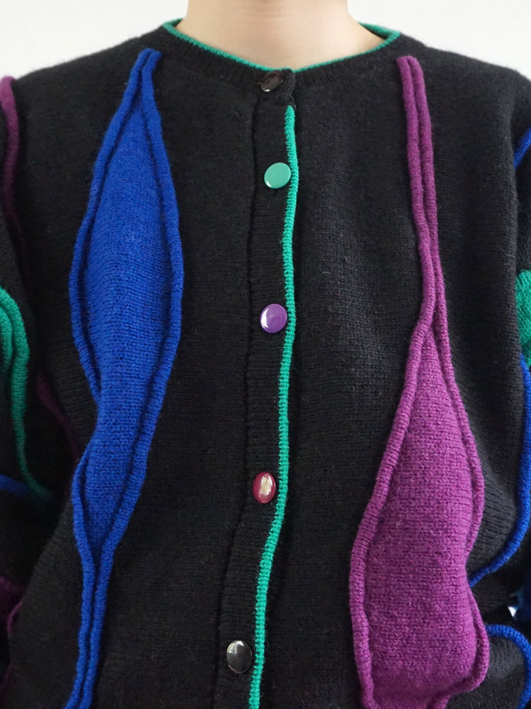 Tulchan Black Patterned Wool Cardigan - L
