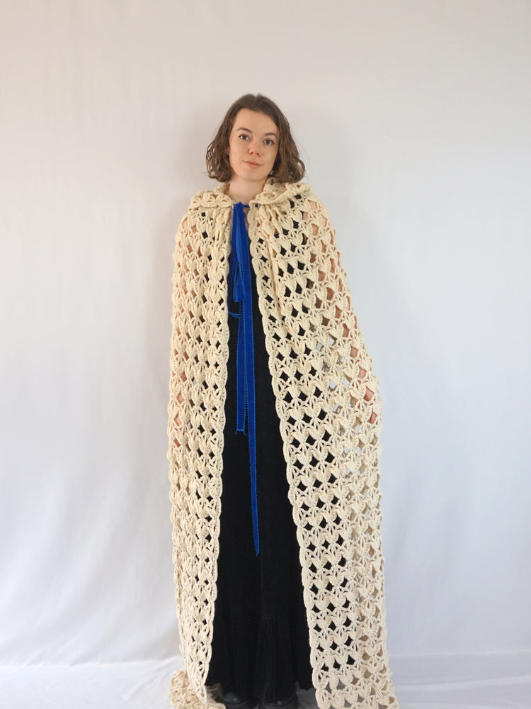 Hooded Crochet Cape - One Size