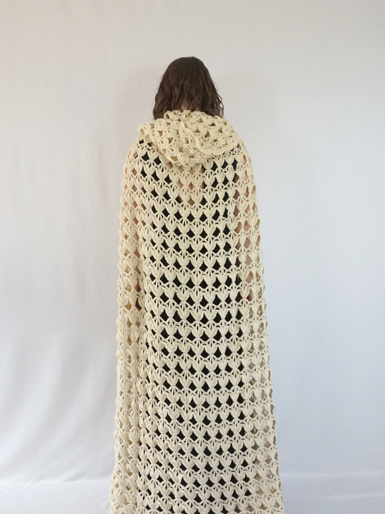 Hooded Crochet Cape - One Size