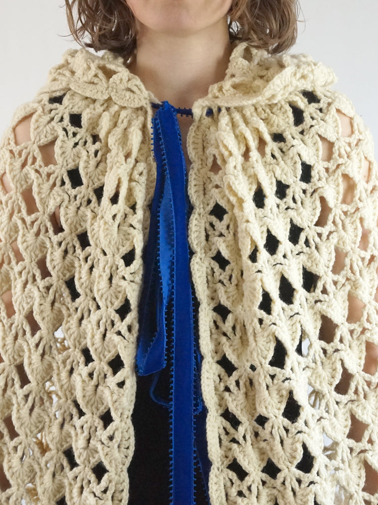 Hooded Crochet Cape - One Size