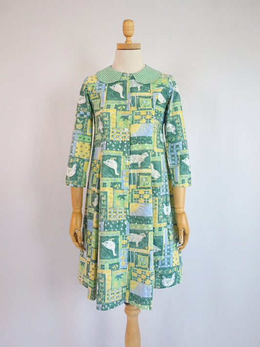 Spring Animal Patchwork Cotton Dress - XS