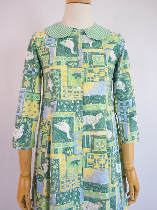 Spring Animal Patchwork Cotton Dress - XS