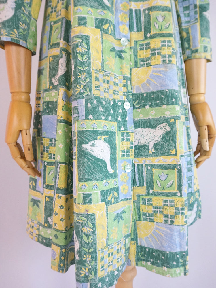 Spring Animal Patchwork Cotton Dress - XS
