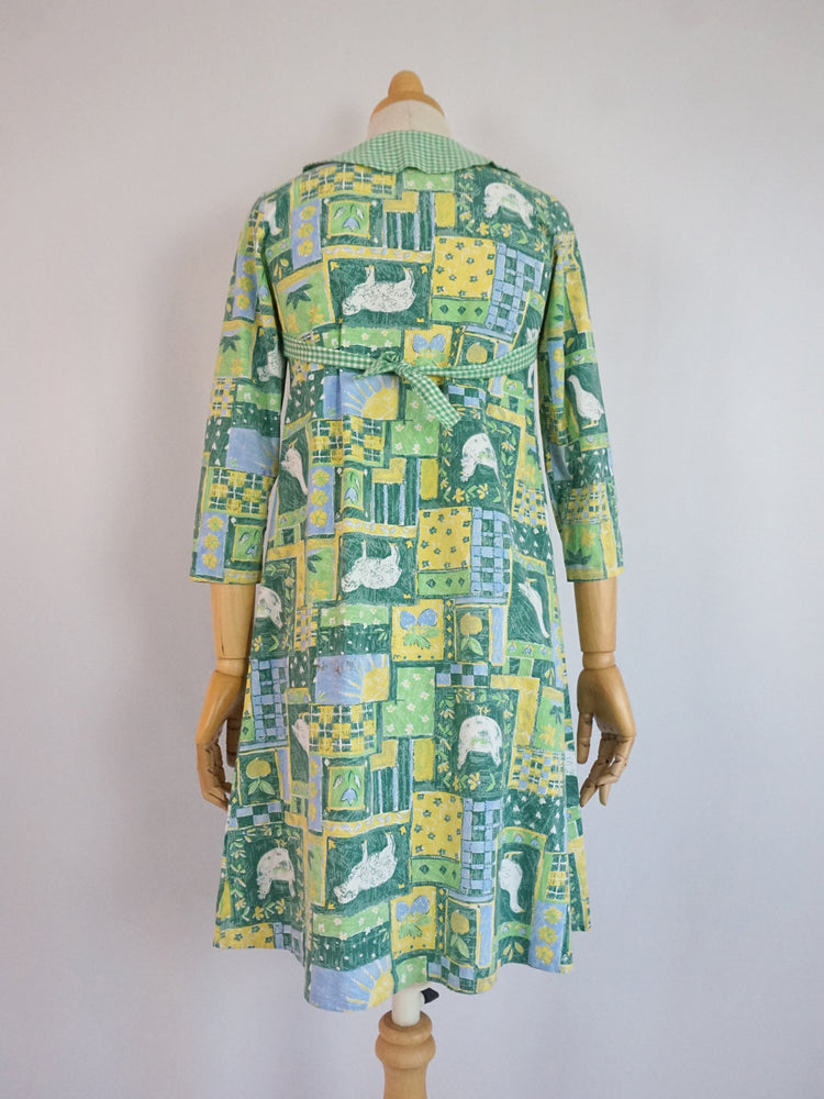 Spring Animal Patchwork Cotton Dress - XS