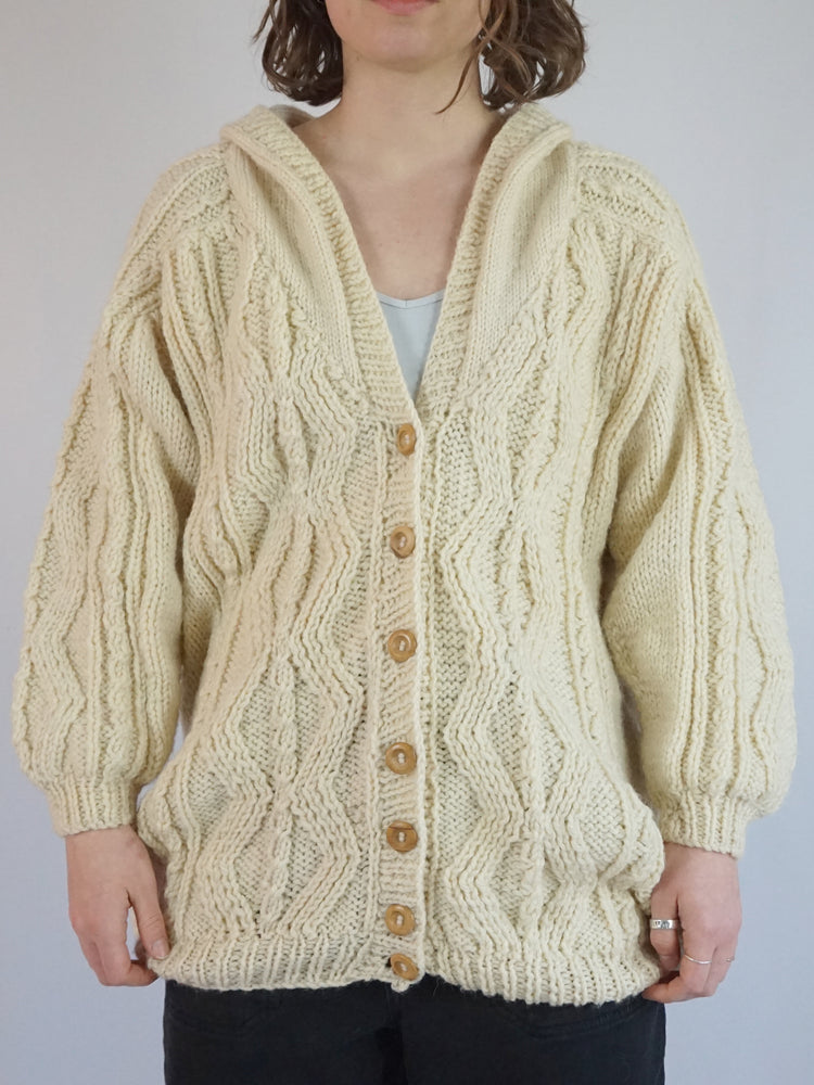 Hooded Aran Cardiagan - XL