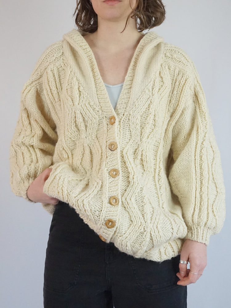 Hooded Aran Cardiagan - XL