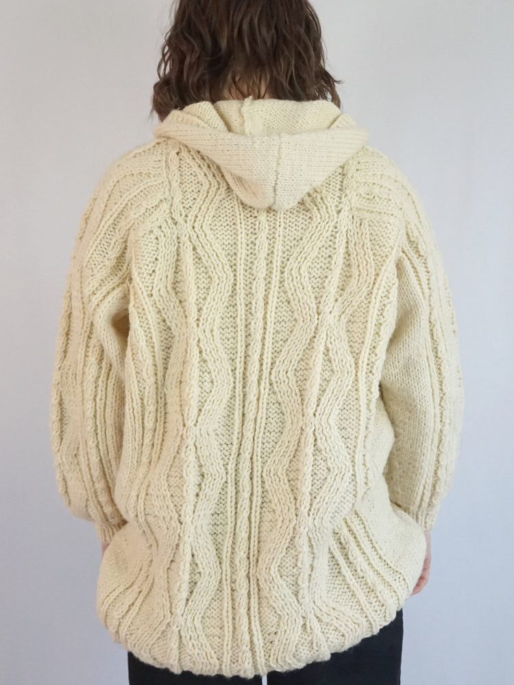 Hooded Aran Cardiagan - XL