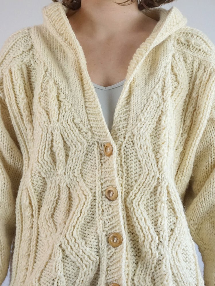 Hooded Aran Cardiagan - XL