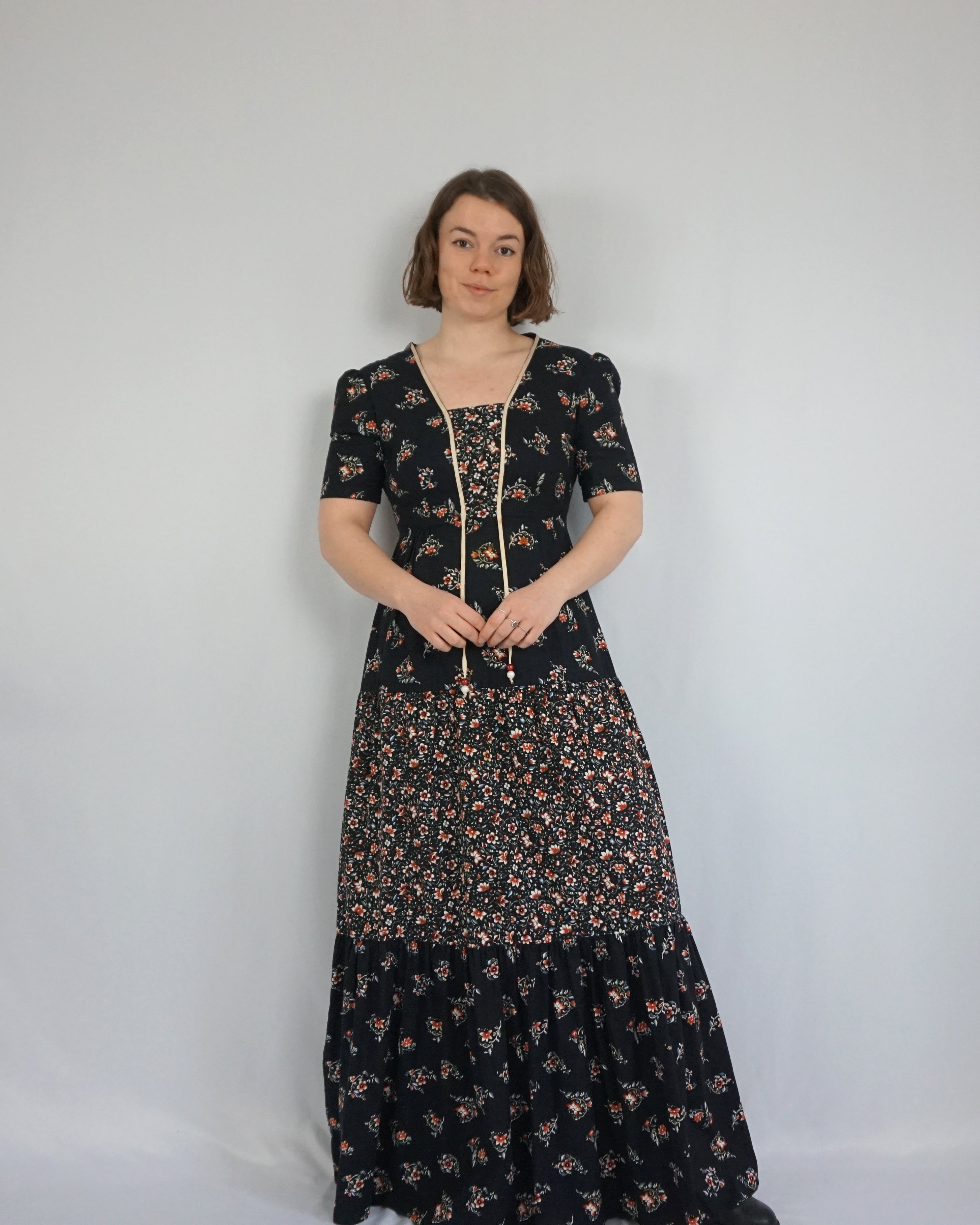 Gorge Monochrome Mixed Prints 1970s Cotton Prairie Dress