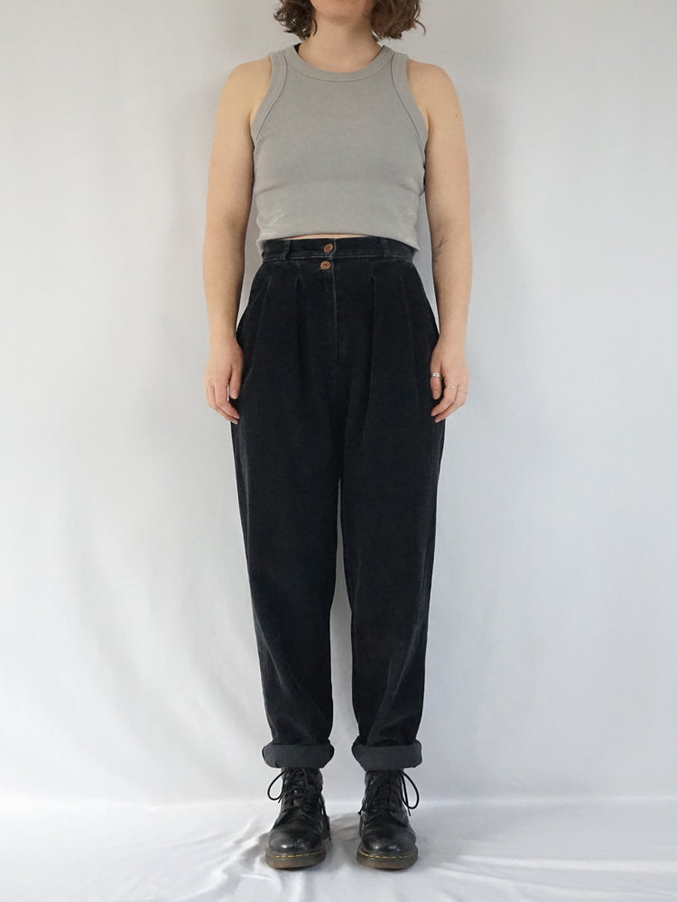 Black Corduroy Trousers - 27"