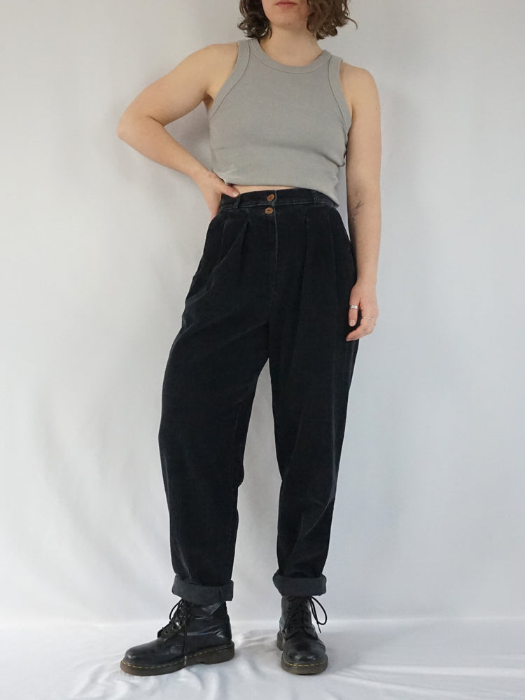 Black Corduroy Trousers - 27"