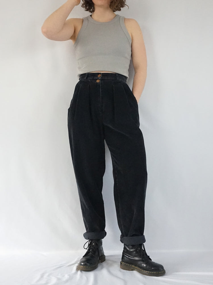 Black Corduroy Trousers - 27"