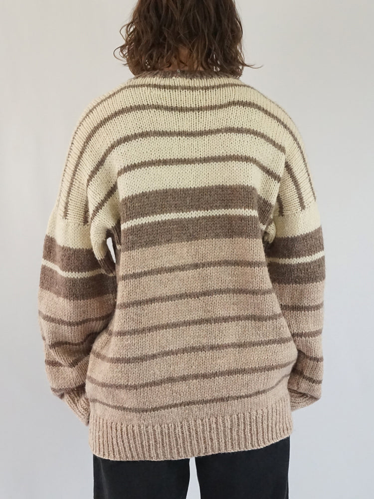 Brown Striped Knitted Jumper - XL