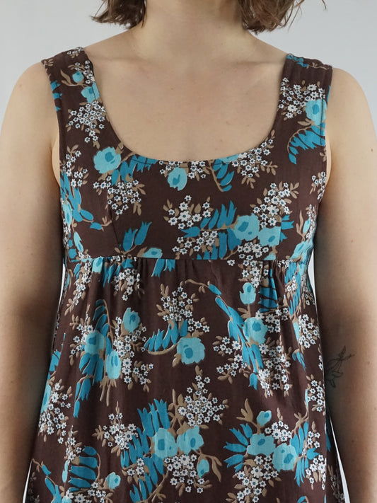 Brown Cotton Pinafore Dress - S