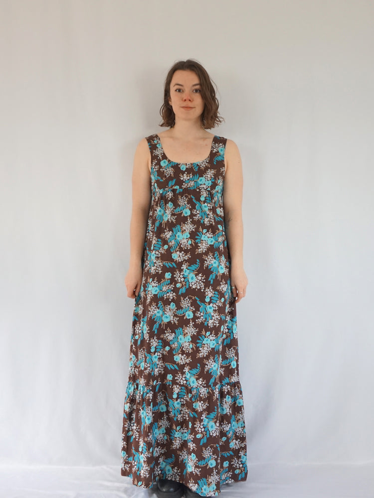 Brown Cotton Pinafore Dress - S