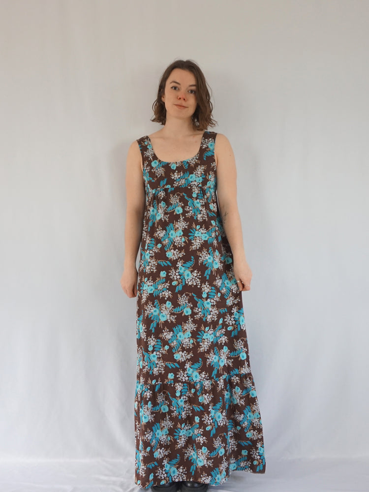 Brown Cotton Pinafore Dress - S