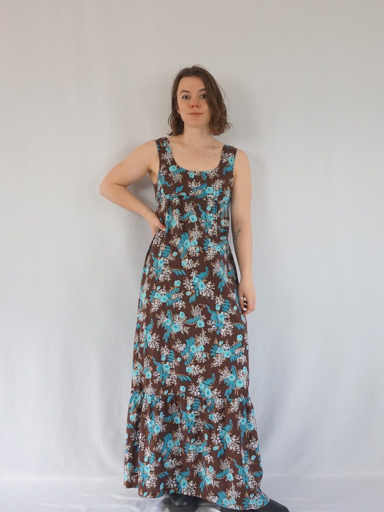 Brown Cotton Pinafore Dress - S