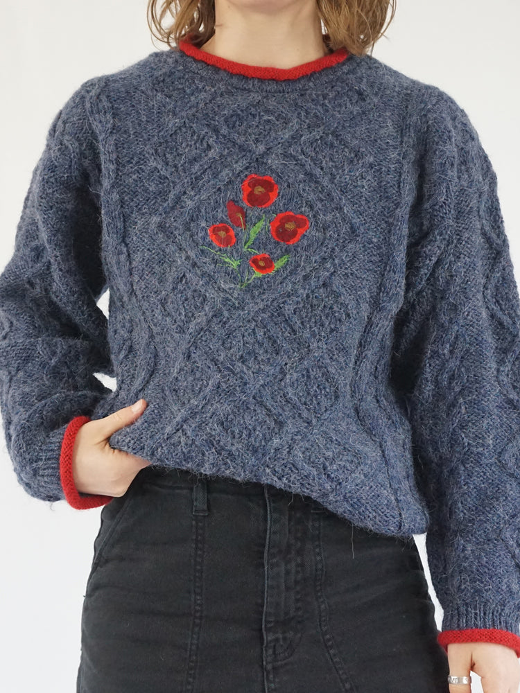 Poppy Embroidered Wool Jumper - S