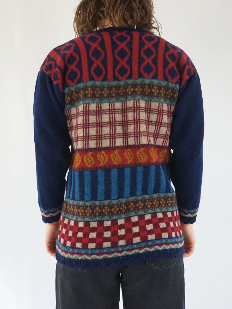 Navy Embroidered Wool Jumper - S