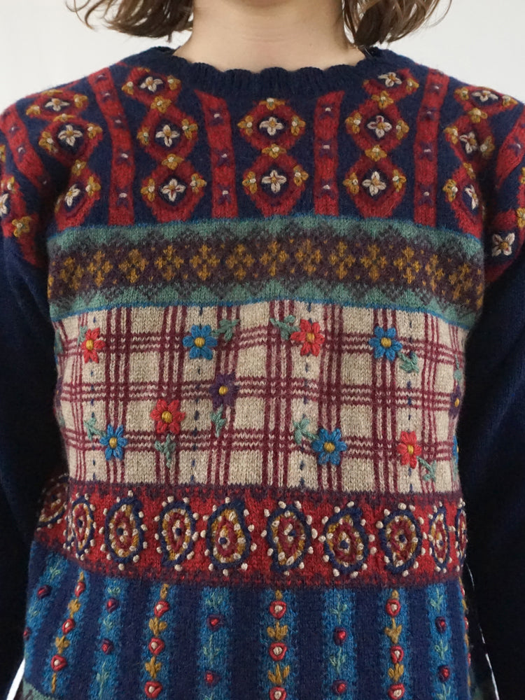 Navy Embroidered Wool Jumper - S
