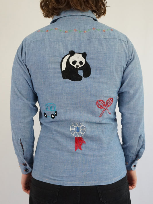 Funky Embroidered Denim Shirt - S