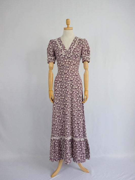 Purple Floral Cotton Prairie Dress - XS