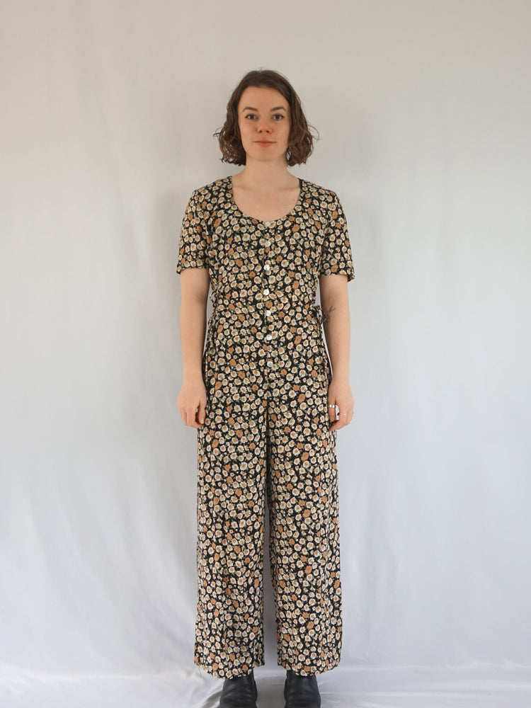 Side Tie Floral Jumpsuit - M