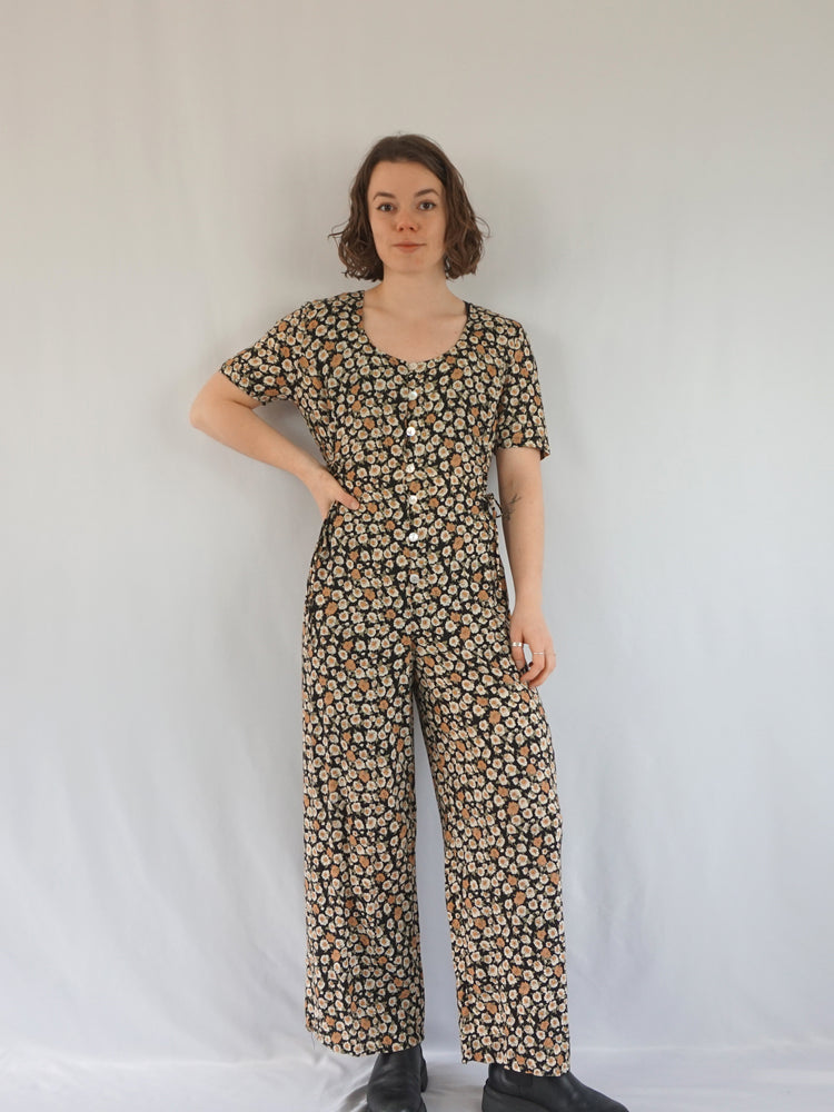 Side Tie Floral Jumpsuit - M